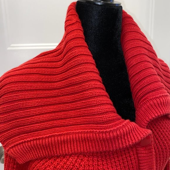 Fall Chunky Red Sweater Cardigan Button Up size Small - Picture 4 of 7